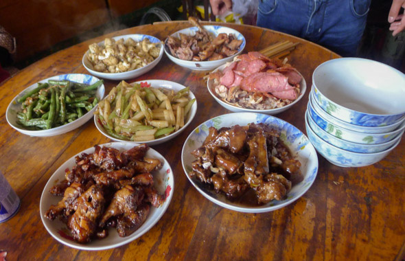 Typical evening meal at a Homestay family household